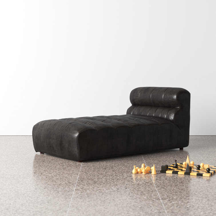 Ramsay Antique Black Leather Chaise with Solid Birch Frame