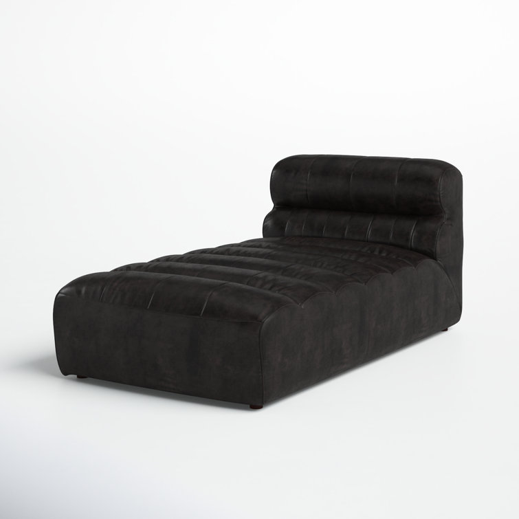 Ramsay Antique Black Leather Chaise with Solid Birch Frame