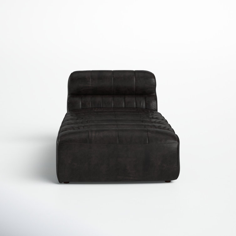 Ramsay Antique Black Leather Chaise with Solid Birch Frame