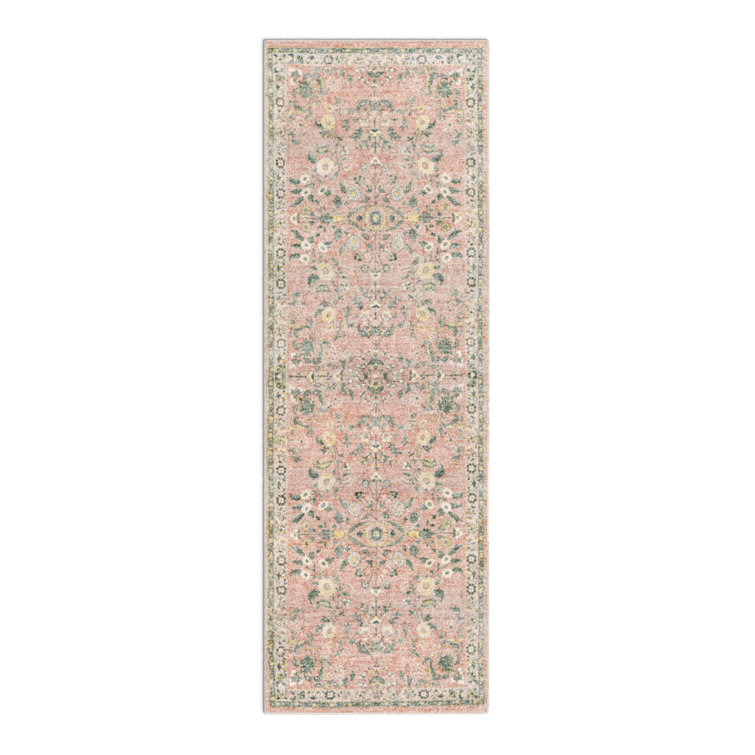 Gray and Pink Oriental Synthetic Easy Care Rug