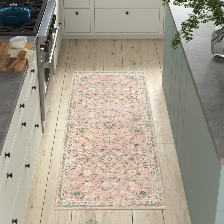 Gray and Pink Oriental Synthetic Easy Care Rug