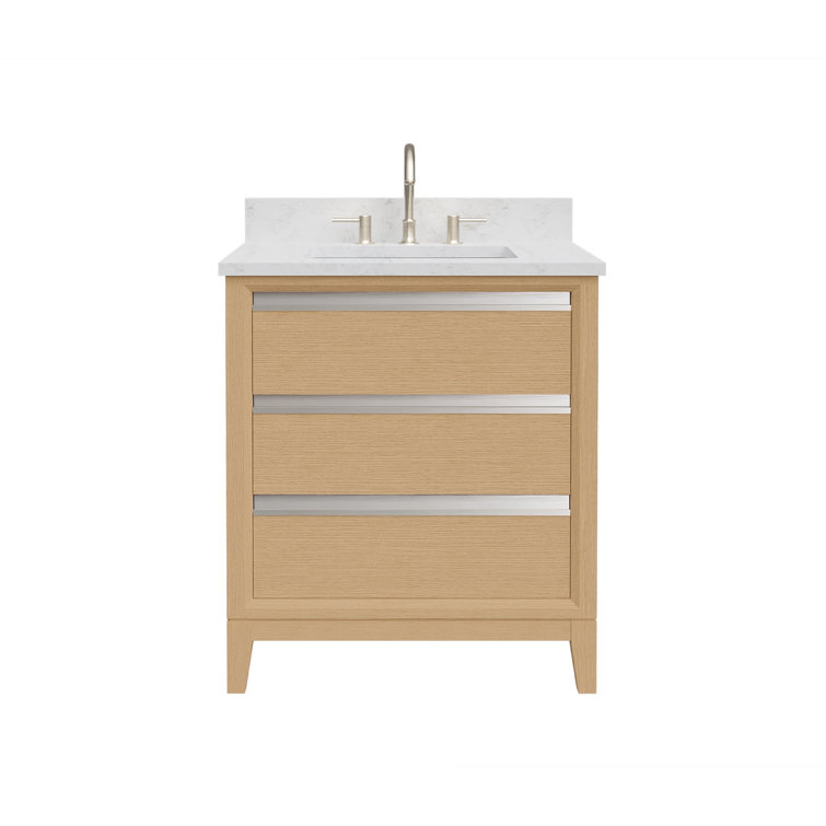 Natural Oak 30" Single Bathroom Vanity with Marble Top