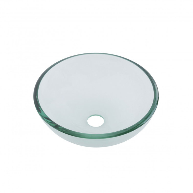 Round Corner Clear Tempered Glass Wall Mount Sink with Chrome Faucet