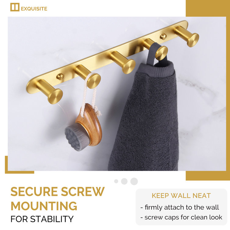 Brushed Gold Stainless Steel Wall Mounted Towel Hook Rack