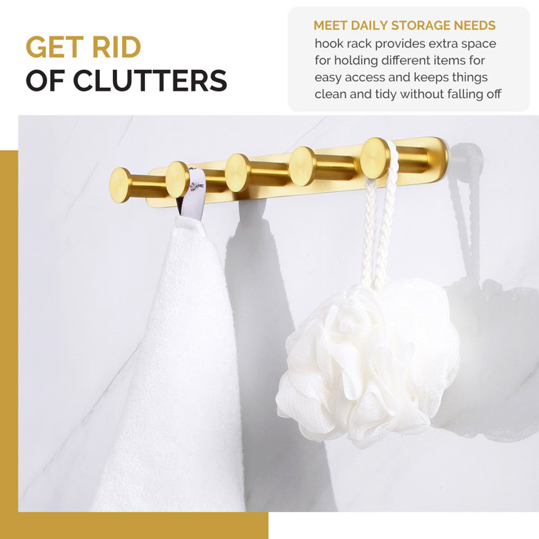 Brushed Gold Stainless Steel Wall Mounted Towel Hook Rack