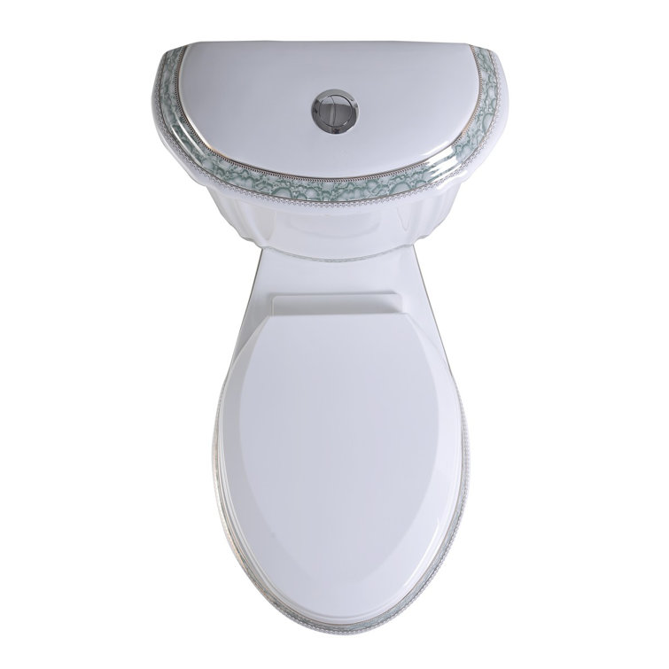 Elongated White and Green Dual Flush Two-Piece Toilet