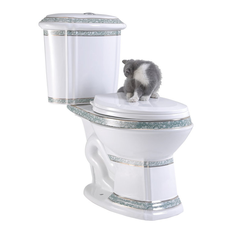 Elongated White and Green Dual Flush Two-Piece Toilet