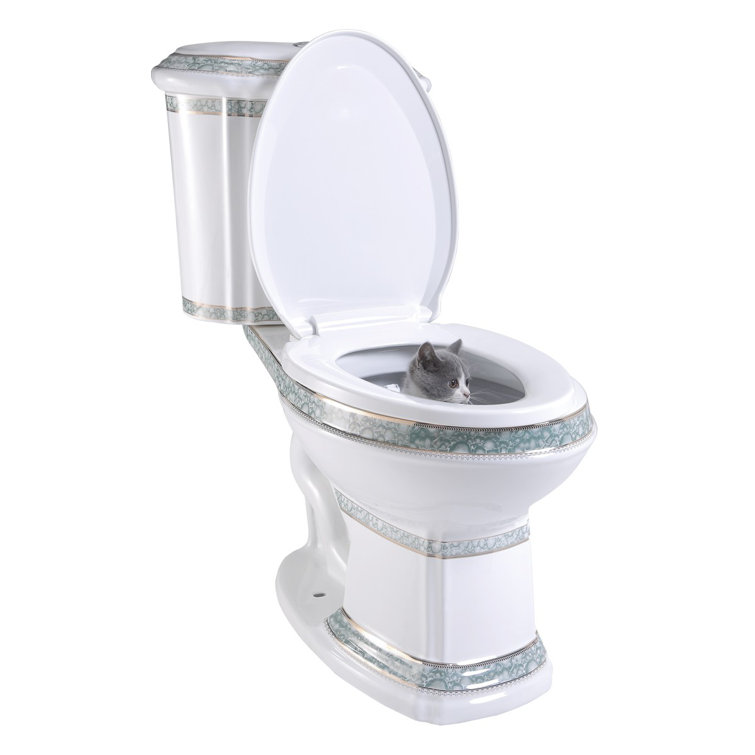 Elongated White and Green Dual Flush Two-Piece Toilet