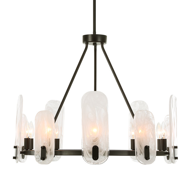 Ellipse Dark Bronze 10-Light Chandelier with White Swirl Glass