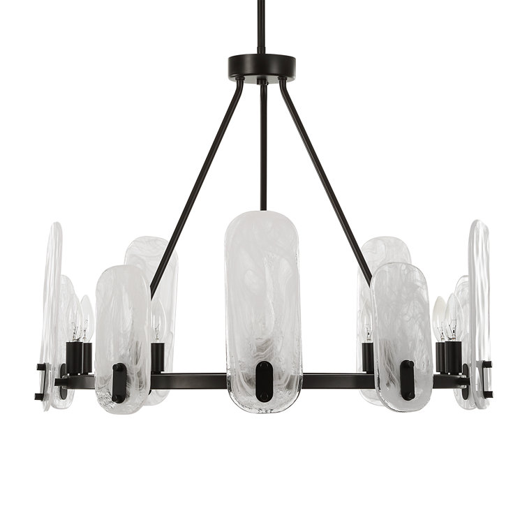 Ellipse Dark Bronze 10-Light Chandelier with White Swirl Glass