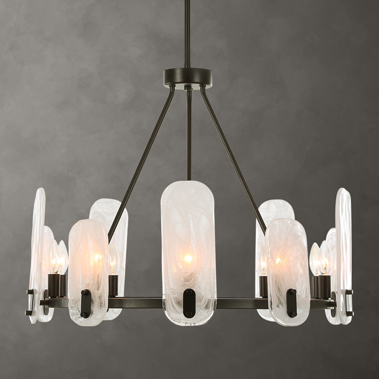 Ellipse Dark Bronze 10-Light Chandelier with White Swirl Glass