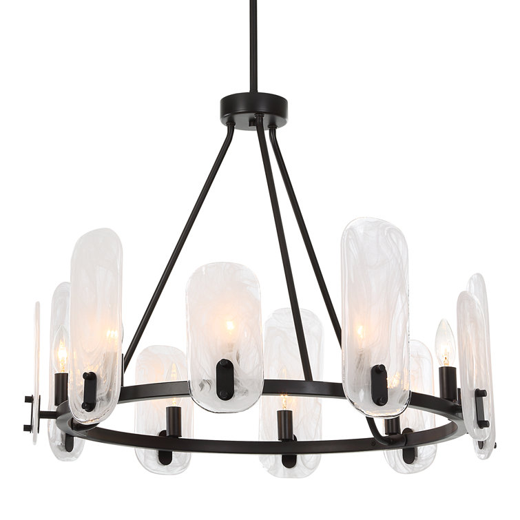 Ellipse Dark Bronze 10-Light Chandelier with White Swirl Glass