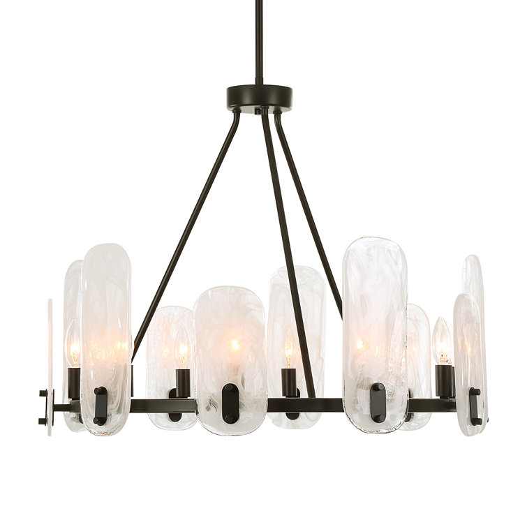 Ellipse Dark Bronze 10-Light Chandelier with White Swirl Glass