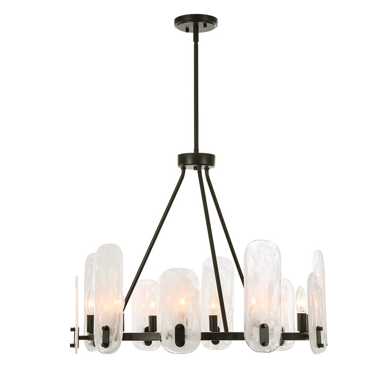 Ellipse Dark Bronze 10-Light Chandelier with White Swirl Glass