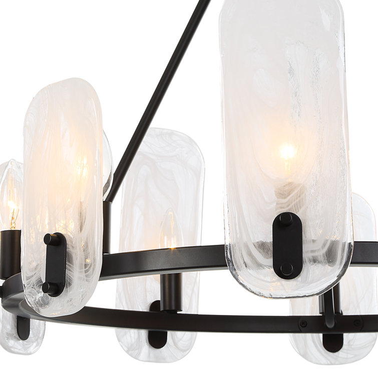 Ellipse Dark Bronze 10-Light Chandelier with White Swirl Glass