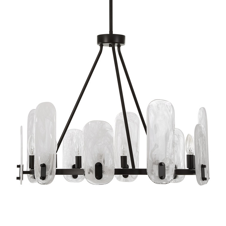 Ellipse Dark Bronze 10-Light Chandelier with White Swirl Glass
