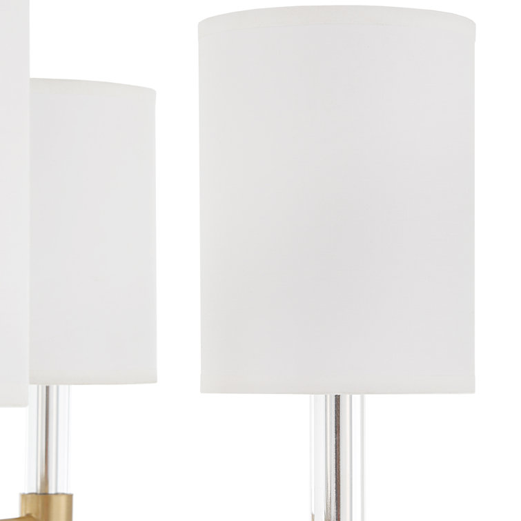 Warm Brass 6-Light Chandelier with White Silken Shades