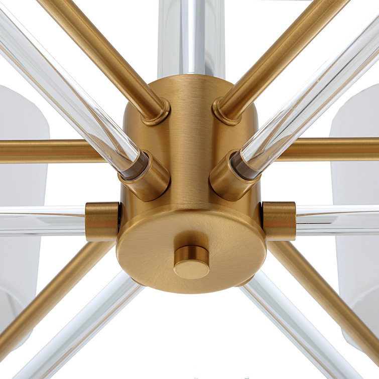 Warm Brass 6-Light Chandelier with White Silken Shades