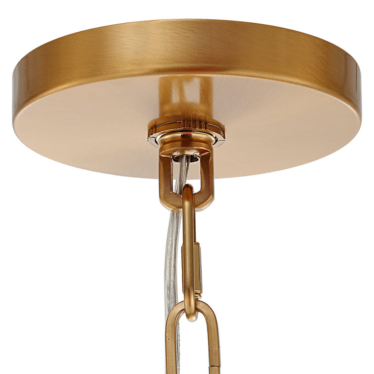 Warm Brass 6-Light Chandelier with White Silken Shades