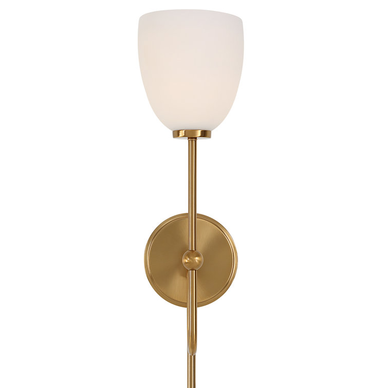 Warm Brass Dimmable Plug-In Electric Wall Sconce