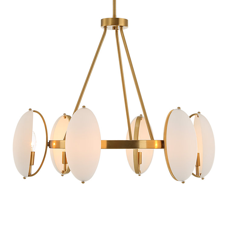Warm Brass 6-Light Chandelier with Opal Glass Shades