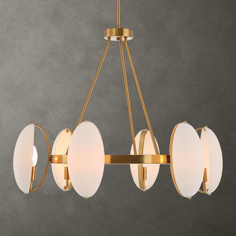 Warm Brass 6-Light Chandelier with Opal Glass Shades