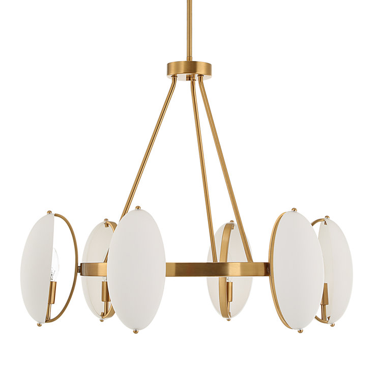 Warm Brass 6-Light Chandelier with Opal Glass Shades