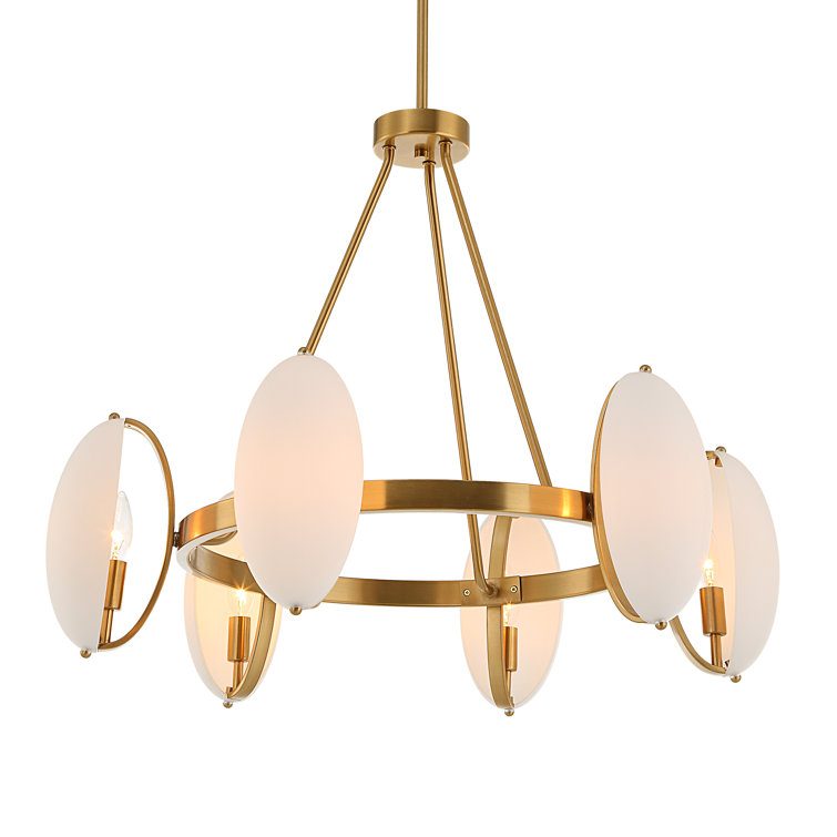 Warm Brass 6-Light Chandelier with Opal Glass Shades