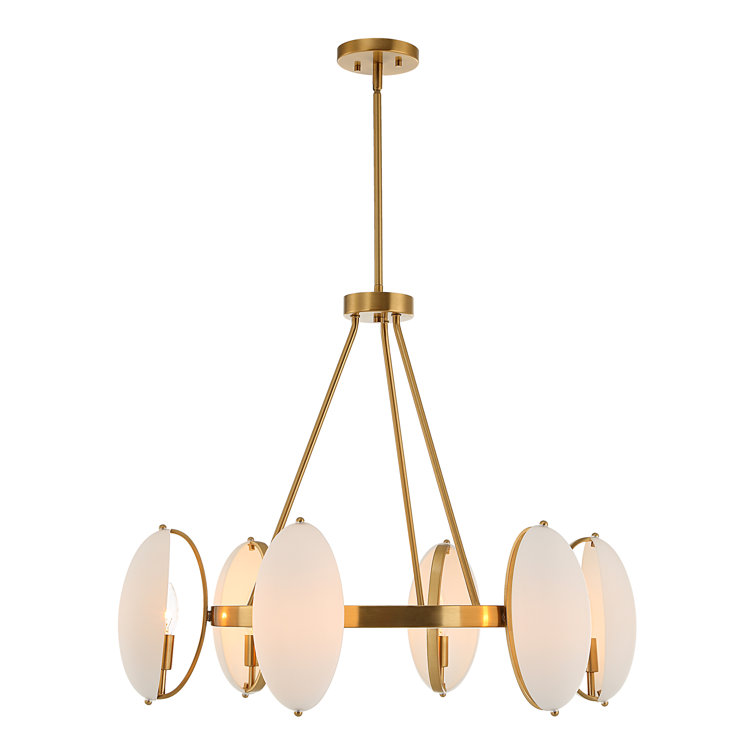 Warm Brass 6-Light Chandelier with Opal Glass Shades