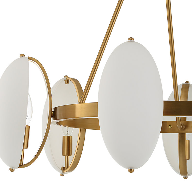 Warm Brass 6-Light Chandelier with Opal Glass Shades