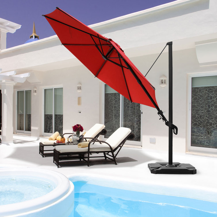 Red 10ft Steel Cantilever Patio Umbrella with Double-Top Canopy