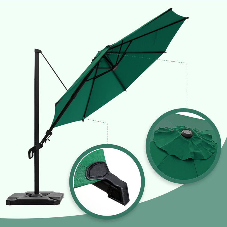 10ft Dark Green Aluminum Cantilever Patio Umbrella