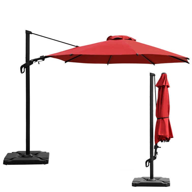 Red 10ft Steel Cantilever Patio Umbrella with Double-Top Canopy