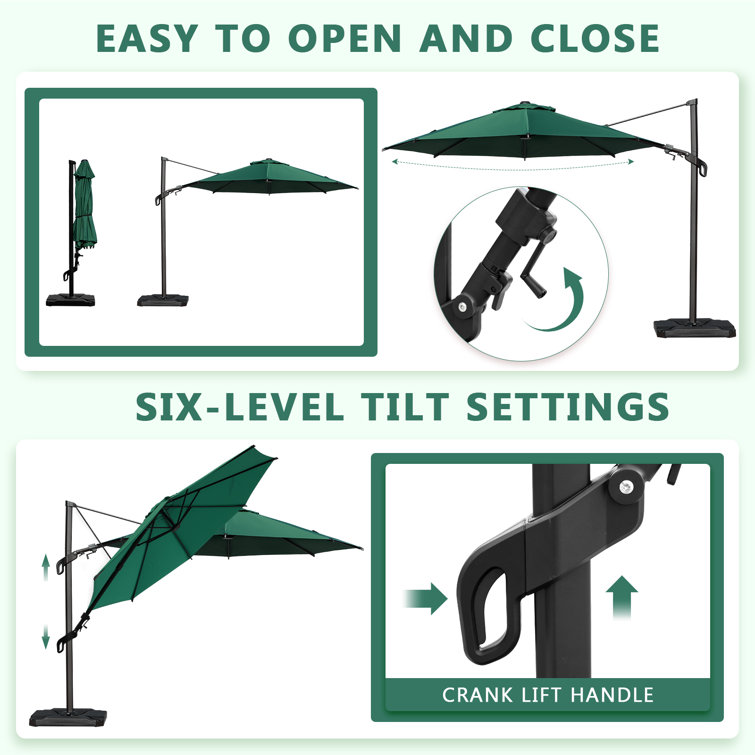 10ft Dark Green Aluminum Cantilever Patio Umbrella
