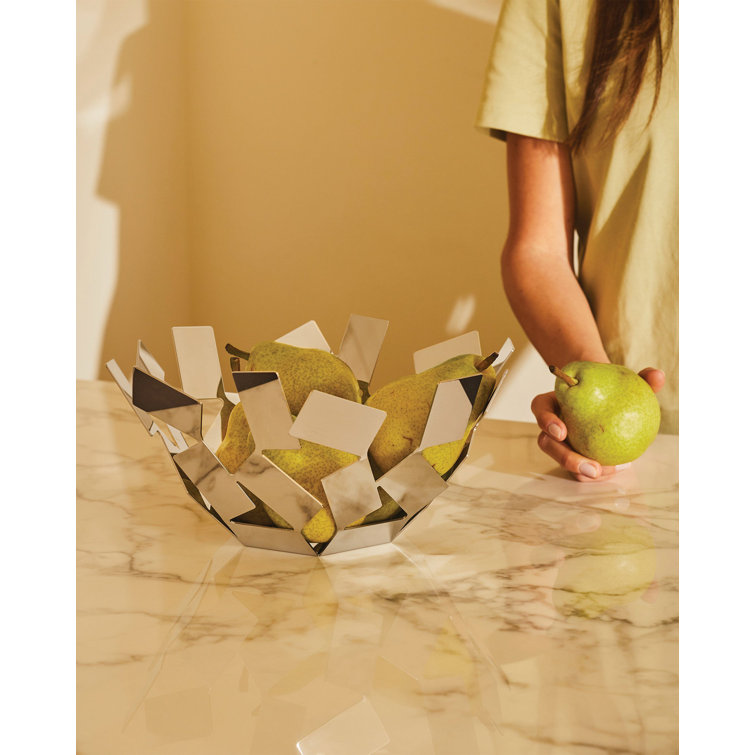 White Geometric Stainless Steel Fruit Holder Bowl