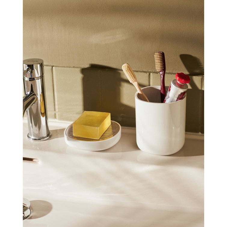 White and Stainless Steel Modern Soap Dish