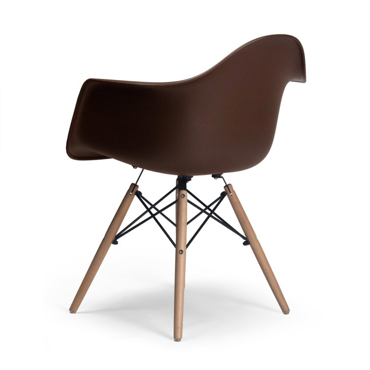 Brown and Natural Plastic Arm Chairs with Wood Legs, Set of 2