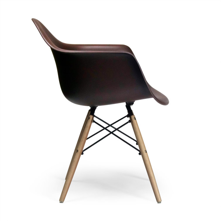 Brown and Natural Plastic Arm Chairs with Wood Legs, Set of 2