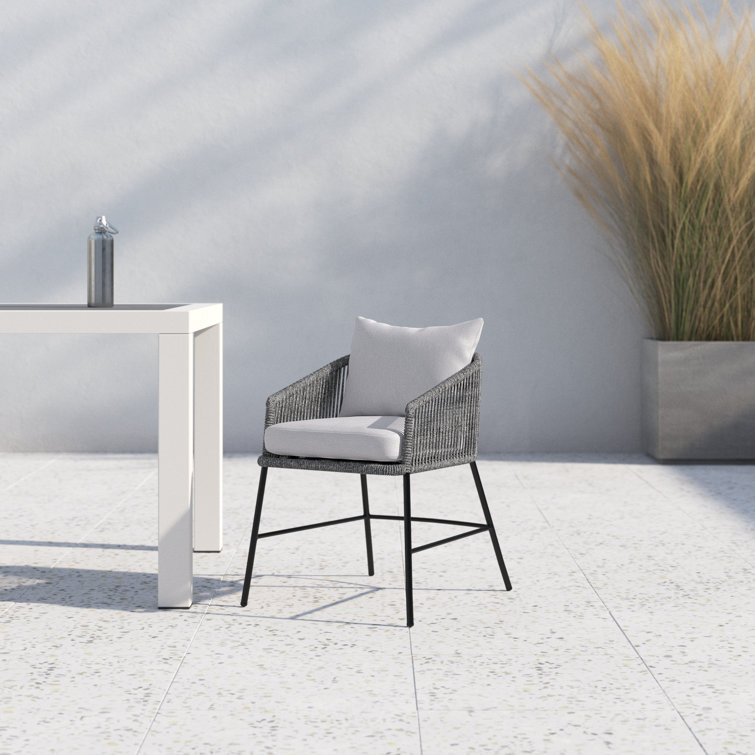 Margit Black Steel and Rope Dining Chair with Light Gray Cushions