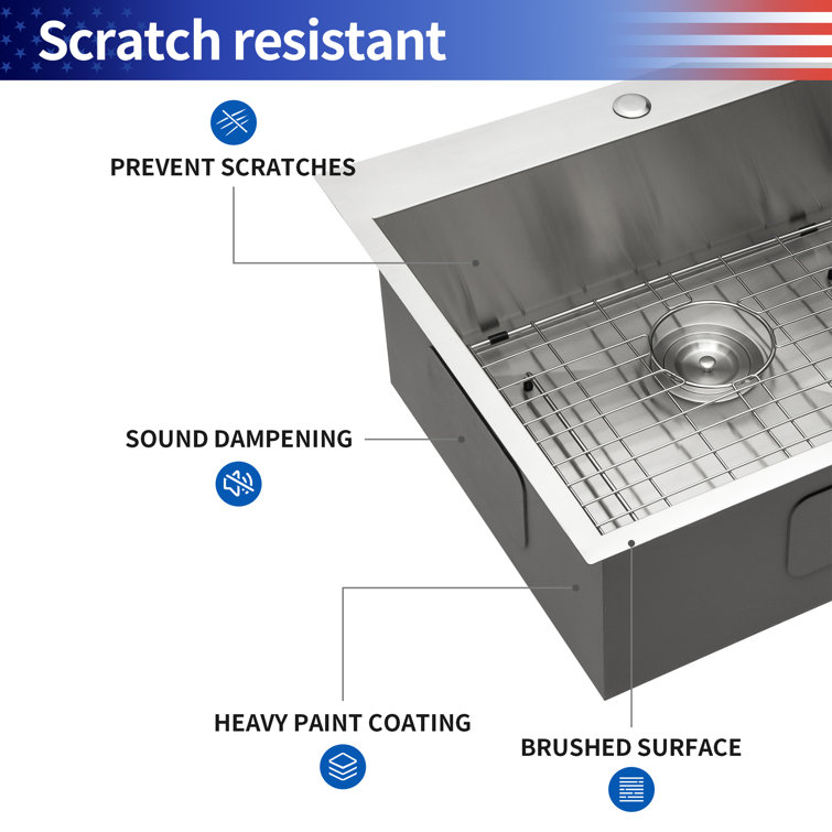 25'' Stainless Steel Single Bowl Drop-In Kitchen Sink