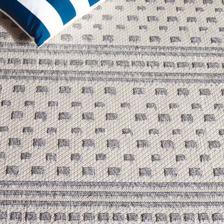 Gray and Beige Geometric 4' x 6' Stain-Resistant Rug