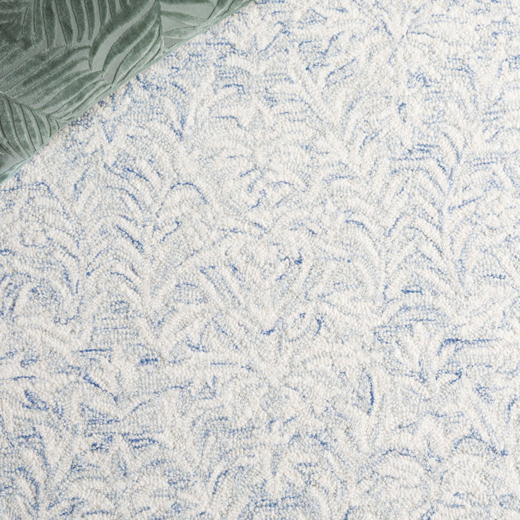 Ivory and Blue Hand-Tufted Wool Floral 3' x 5' Rug