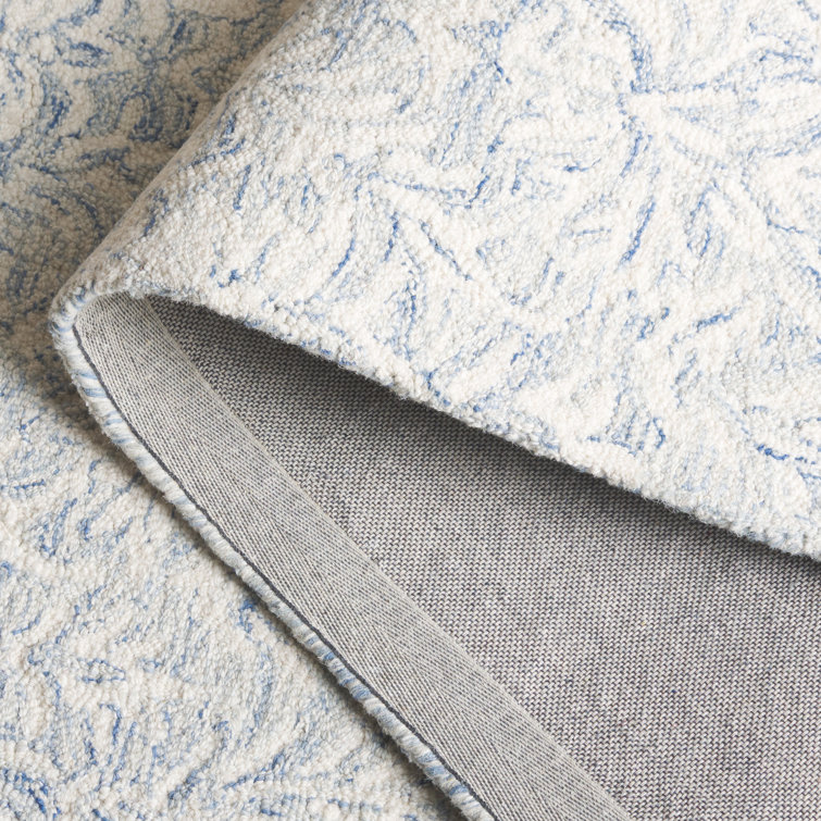 Ivory and Blue Hand-Tufted Wool Floral 3' x 5' Rug