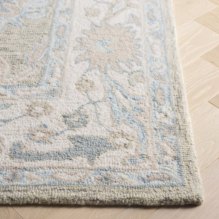 Ivory and Light Gray Handmade Tufted Wool Square Rug