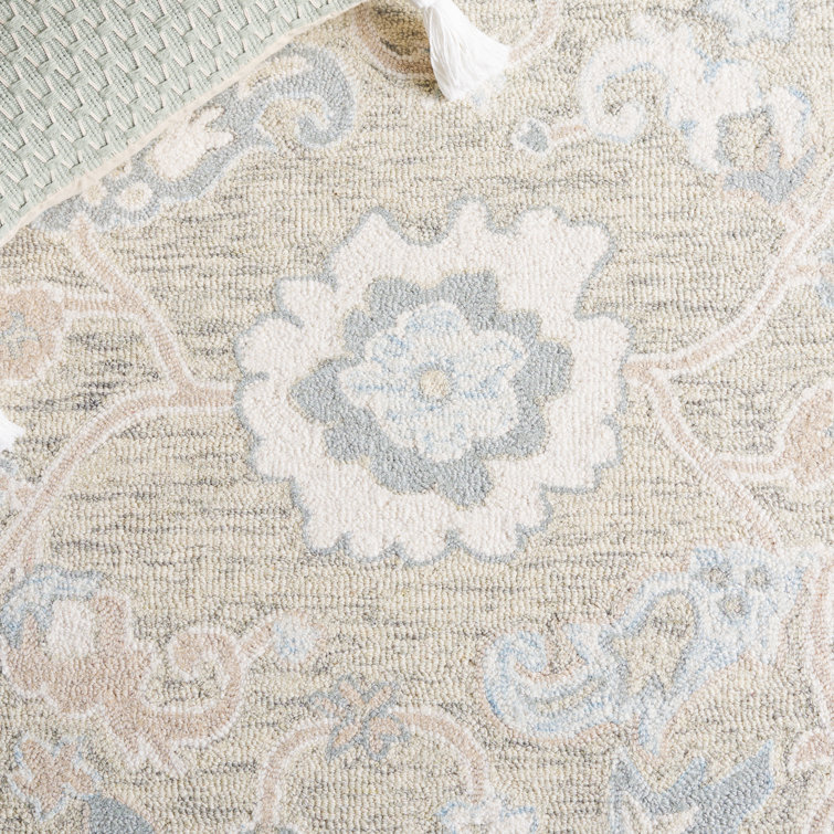 Ivory and Light Gray Handmade Tufted Wool Square Rug