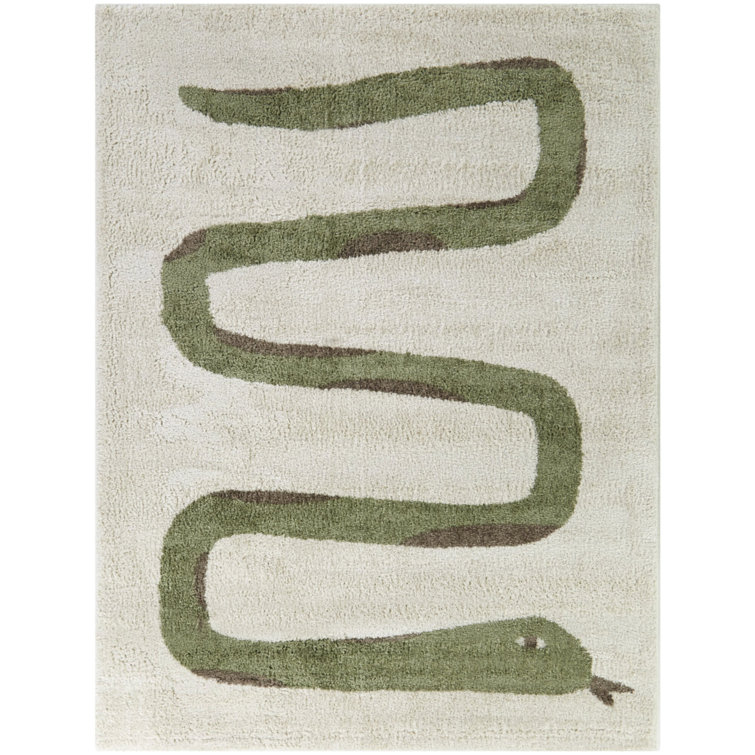 Serpieri Cream and Green Synthetic Kids' Rug 4' x 6'