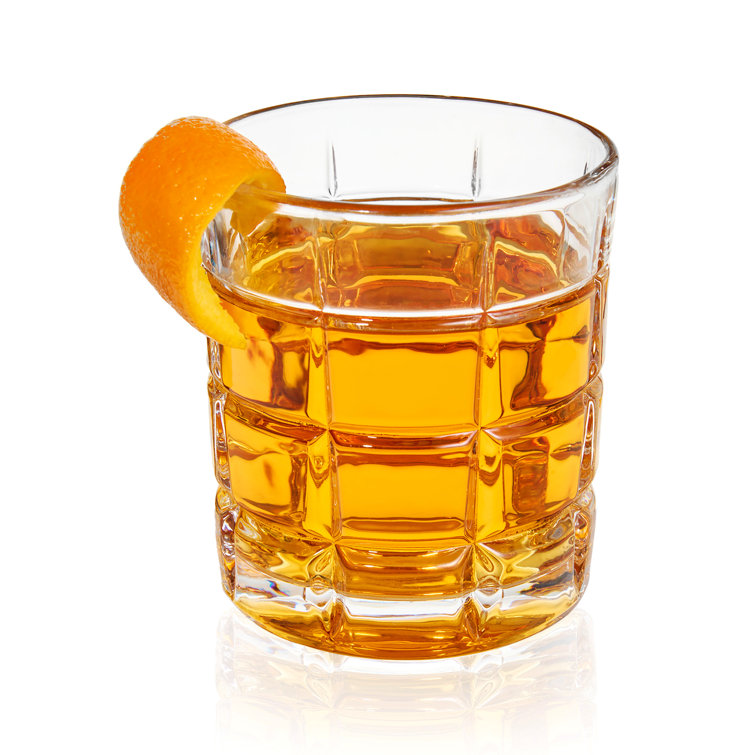 Plaid Pattern Clear Glass Whiskey Tumblers, Set of 4, 13.5 oz