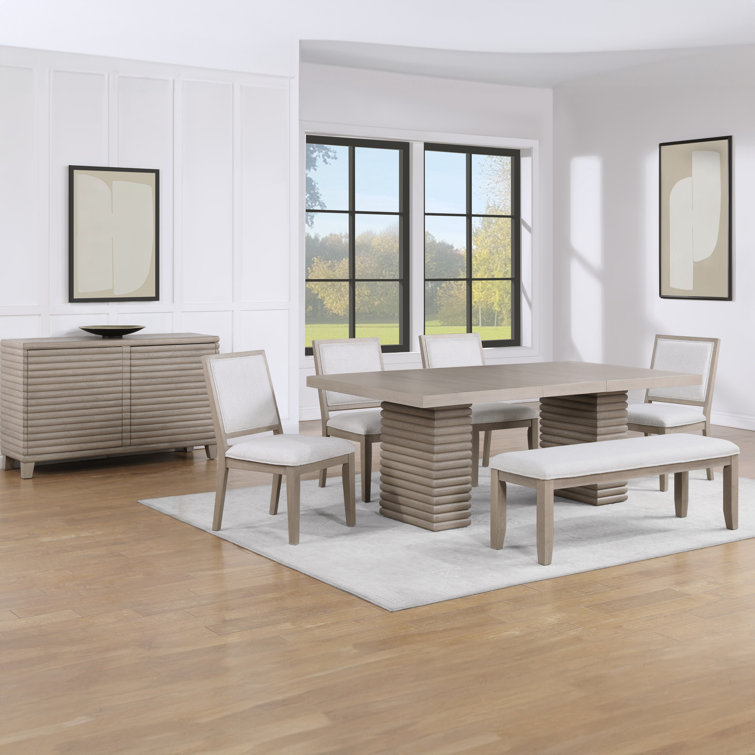 Lily Light Brown 6-Piece Extendable Dining Set with Bench