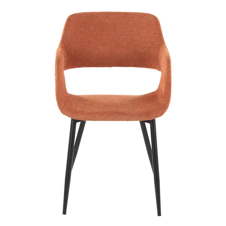 Contemporary Orange Faux Leather Dining Chairs with Black Metal Legs, Set of 2