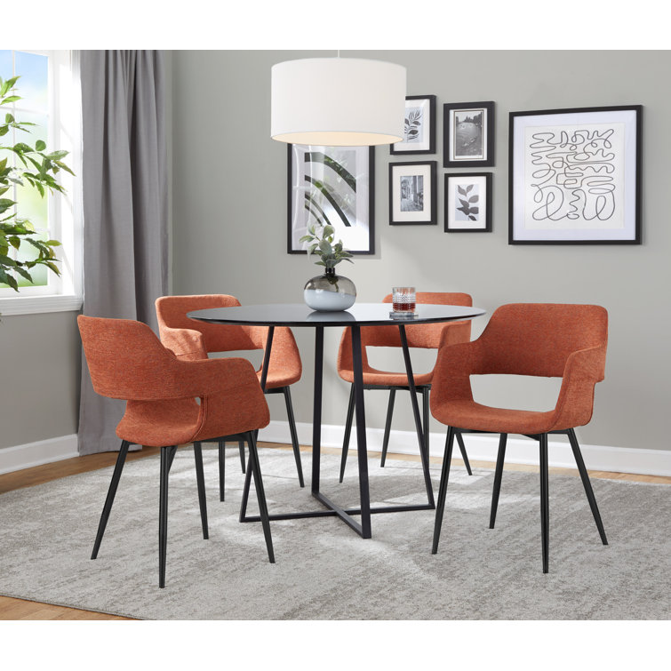 Contemporary Orange Faux Leather Dining Chairs with Black Metal Legs, Set of 2